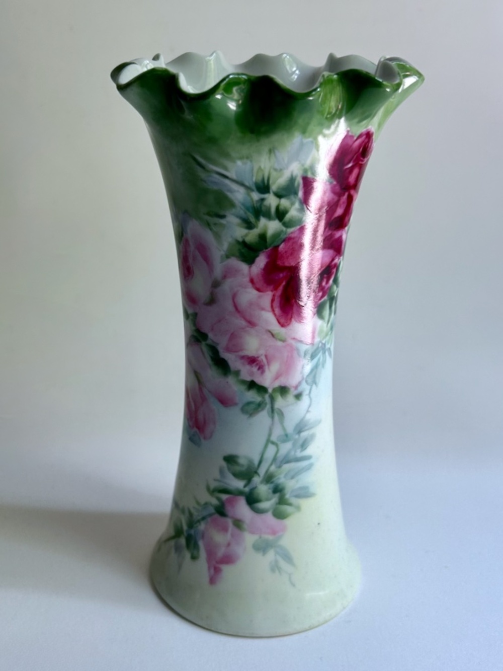 Leonard Austria Roses Fluted Porcelain Vase, C. 1900